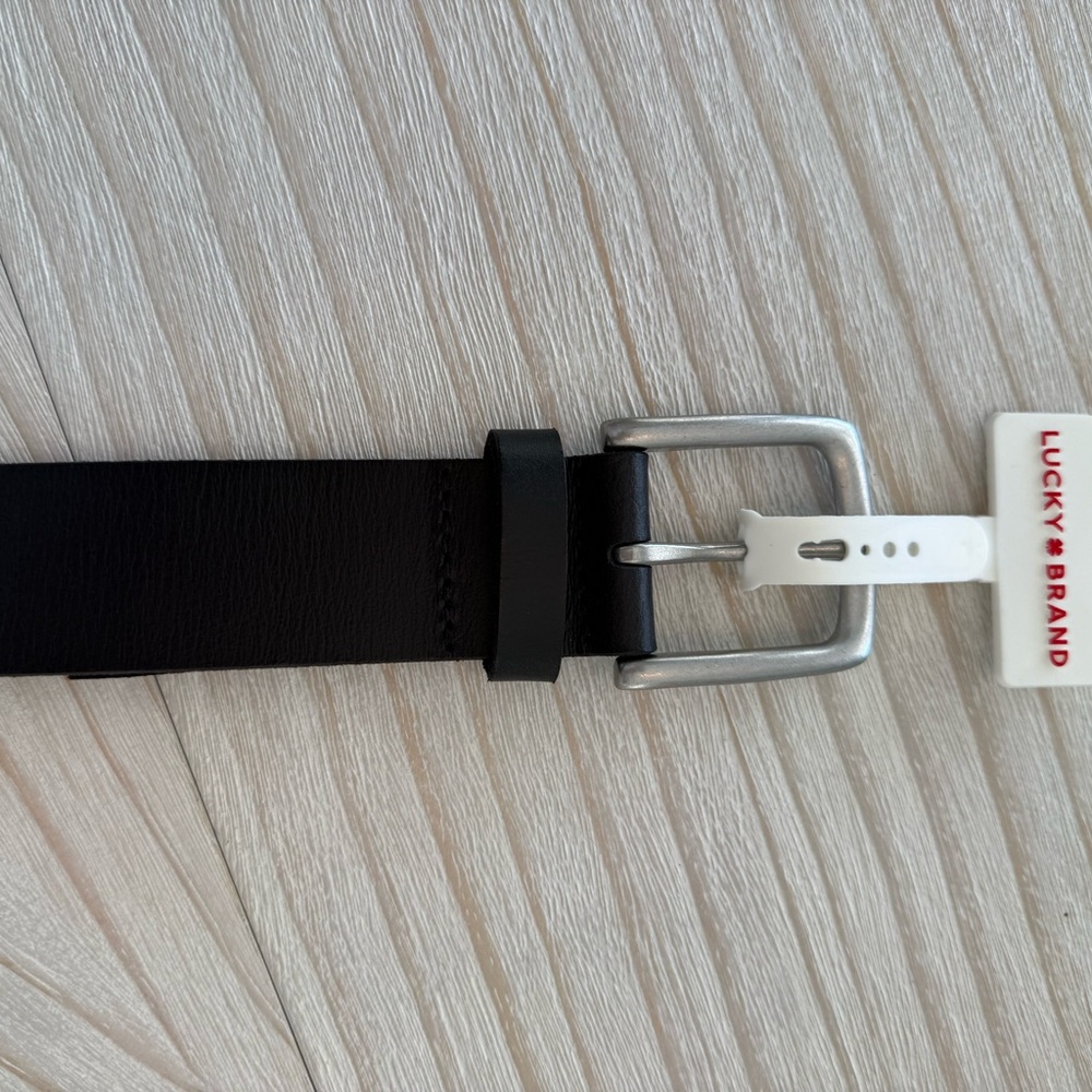 Lucky Brand Black Leather Belt with Silver Buckle - Picture 3 of 6